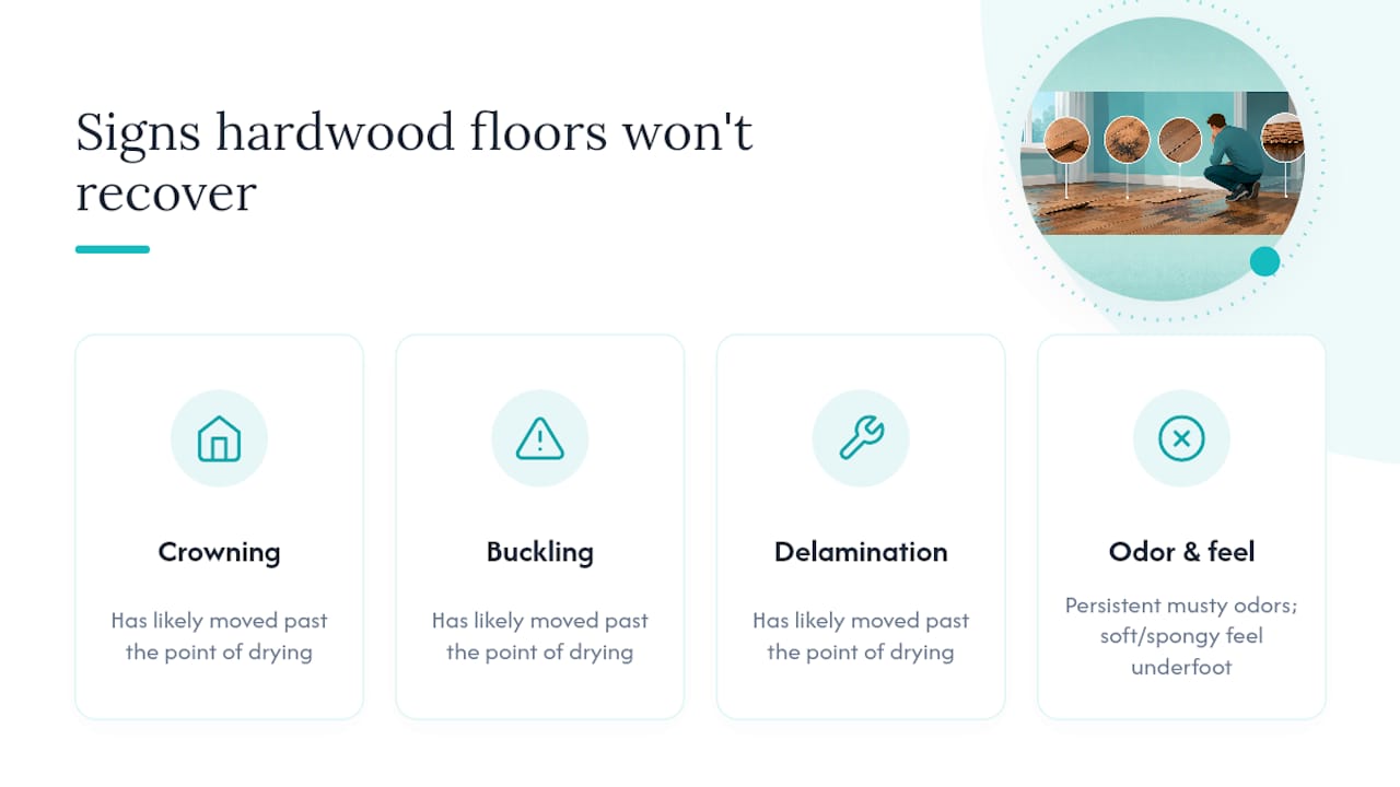 Diagram of hardwood floor water damage failure signs