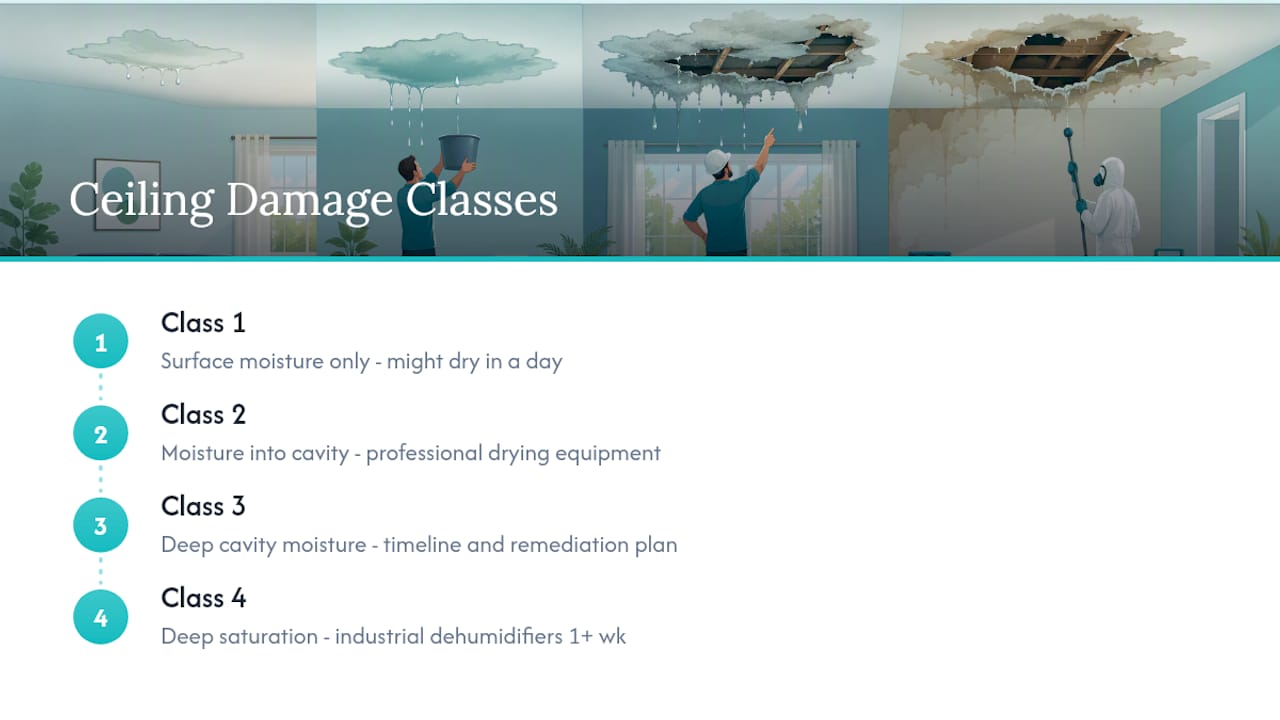Diagram of water damage classification from Class 1 to 4