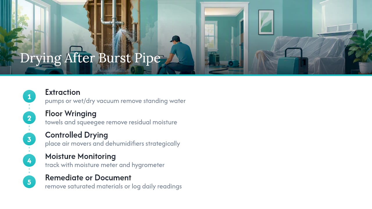 Diagram of water damage drying process steps