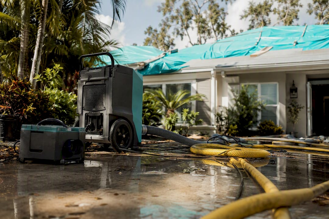 Storm tarping and water extraction setup at home