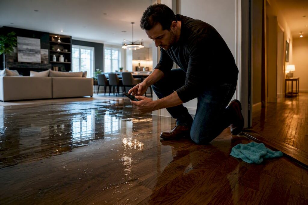 Homeowner documenting standing water indoors