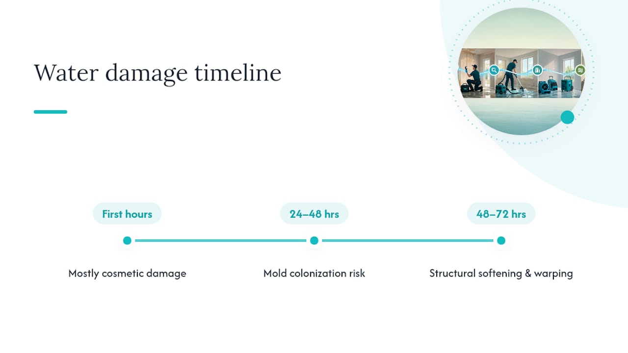 Water damage progression across 72 hours