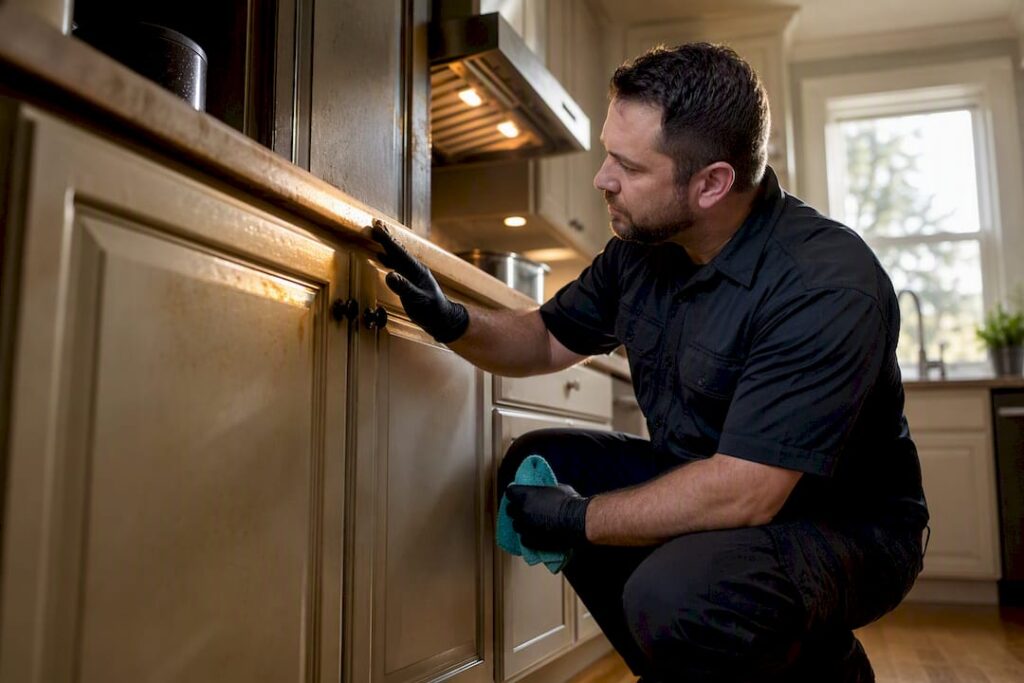 Protein fire residue on kitchen surfaces